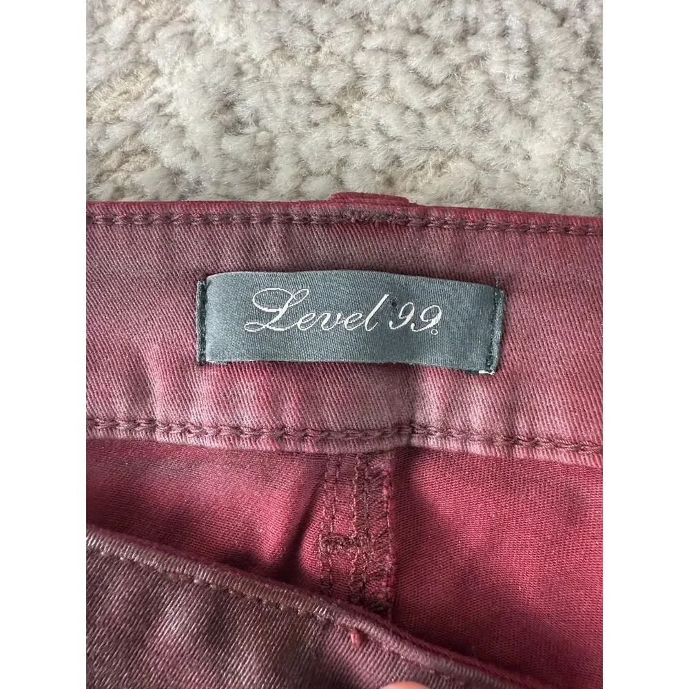 Level 99 Size 30/10 Stretch Casual Minimalist Jeans Maroon Button Zip‎